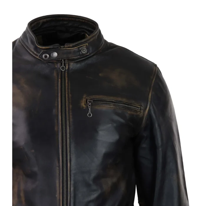 Mens Classic Nehru Real Leather Jacket Black Brown Vintage Zipped Classic - Image 6
