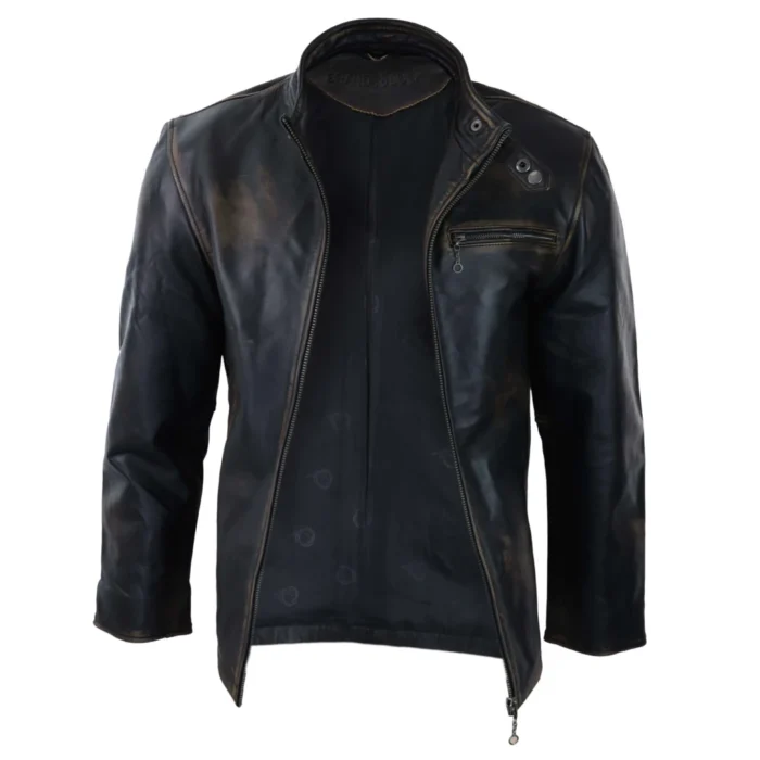 Mens Classic Nehru Real Leather Jacket Black Brown Vintage Zipped Classic - Image 5