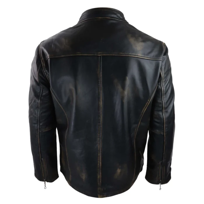 Mens Classic Nehru Real Leather Jacket Black Brown Vintage Zipped Classic - Image 4