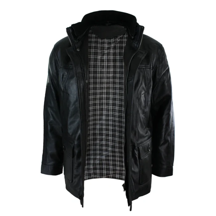 Mens Slim Fit Real Leather Safari Military Army Hunting Jacket Black Brown - Image 4