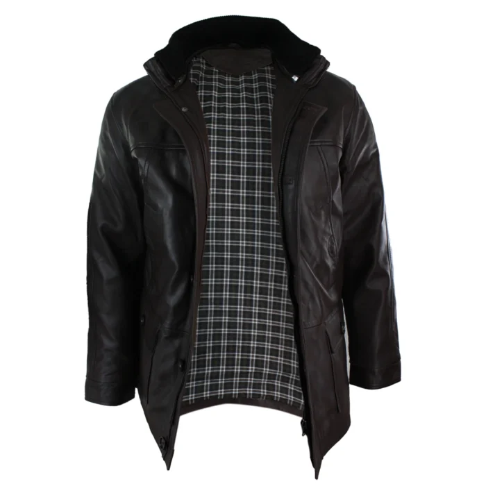 Mens Slim Fit Real Leather Safari Military Army Hunting Jacket Black Brown - Image 7