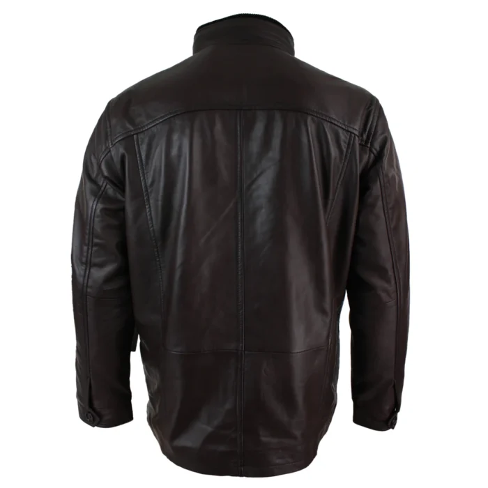 Mens Slim Fit Real Leather Safari Military Army Hunting Jacket Black Brown - Image 6