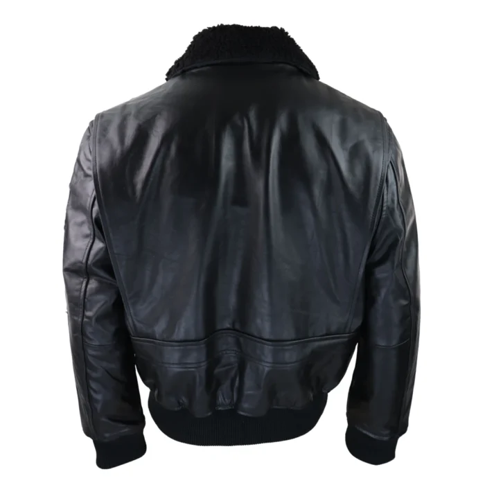 Mens Full Black Grey Topgun Maverick Jacket Pilot Bomber US Badges Black Fur Tom Cat - Image 3
