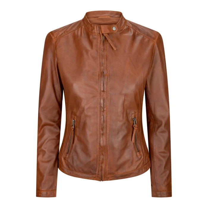 Ladies Womens Real Leather Vintage Slim Fit Biker Timber Leather Jacket - Image 1