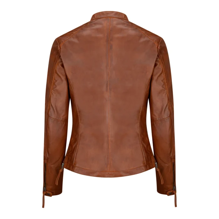 Ladies Womens Real Leather Vintage Slim Fit Biker Timber Leather Jacket - Image 4