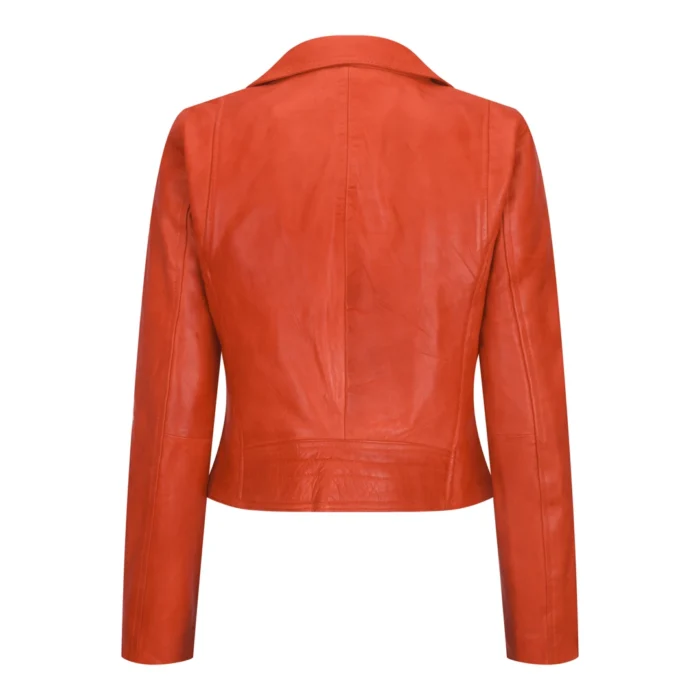 Womens Real Leather Biker Jacket Cross Zip Soft Slim Fit Brando Tan Brown Black Red Yellow - Image 21