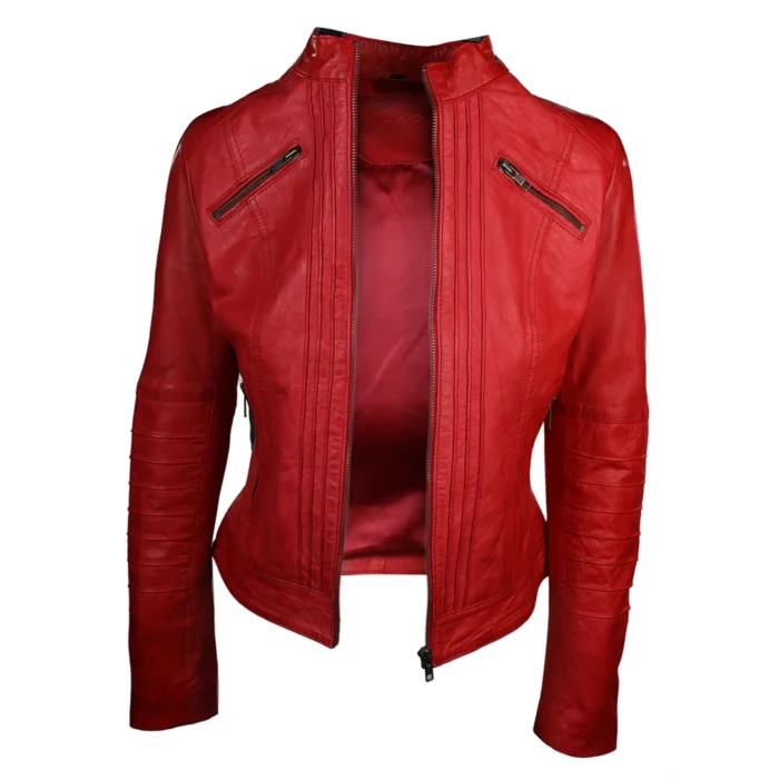 Ladies Biker Jacket Vintage Real Leather Zipped Fit Nehru Collar Japanese Style - Image 18