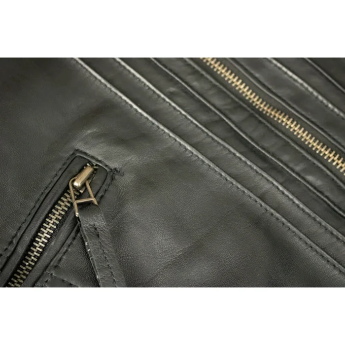 Ladies Biker Jacket Vintage Real Leather Zipped Fit Nehru Collar Japanese Style - Image 5