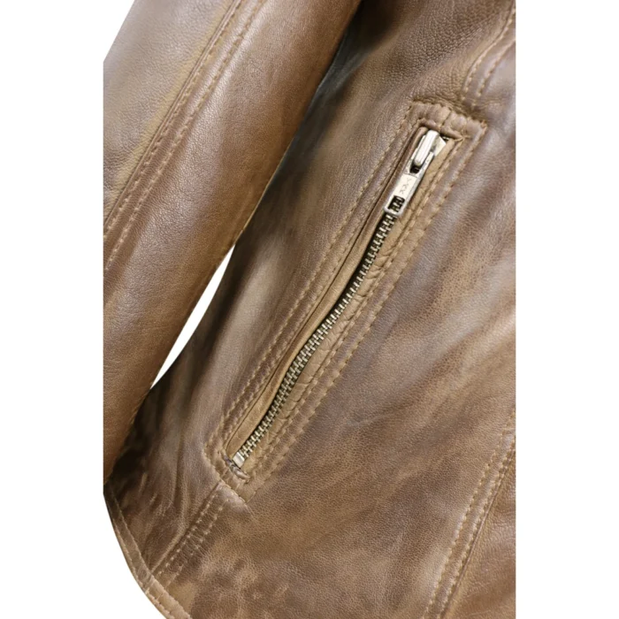 Womens Cross Zip Vintage Brown Biker Jacket retro Washed Soft Smart Casual - Image 4