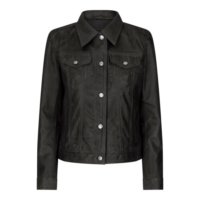 Womens Vintage Retro Jeans Jacket Style Real Leather Short Biker Grease 1980s Classic - Image 1