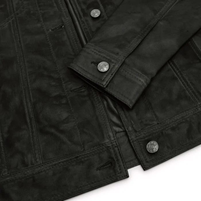 Womens Vintage Retro Jeans Jacket Style Real Leather Short Biker Grease 1980s Classic - Image 3