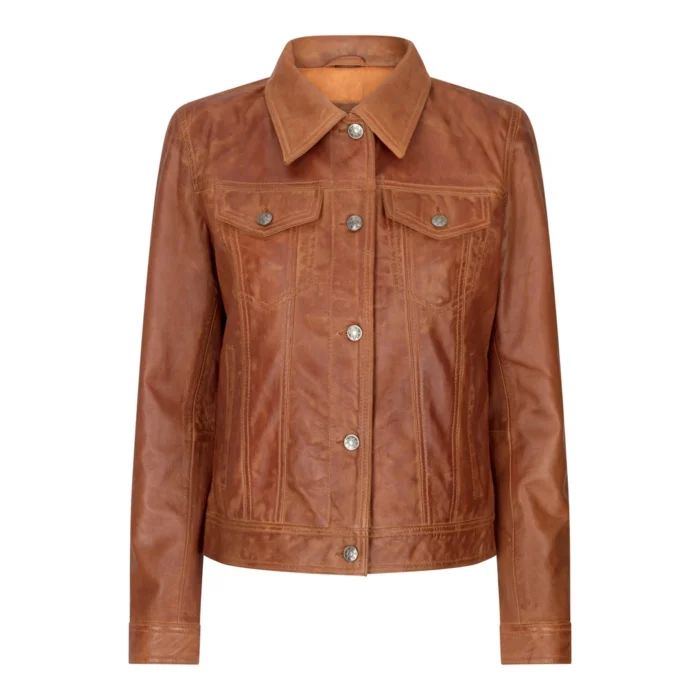 Womens Vintage Retro Jeans Jacket Style Real Leather Short Biker Grease 1980s Classic - Image 6