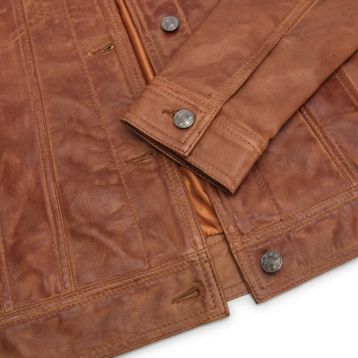 Womens Vintage Retro Jeans Jacket Style Real Leather Short Biker Grease 1980s Classic - Image 8