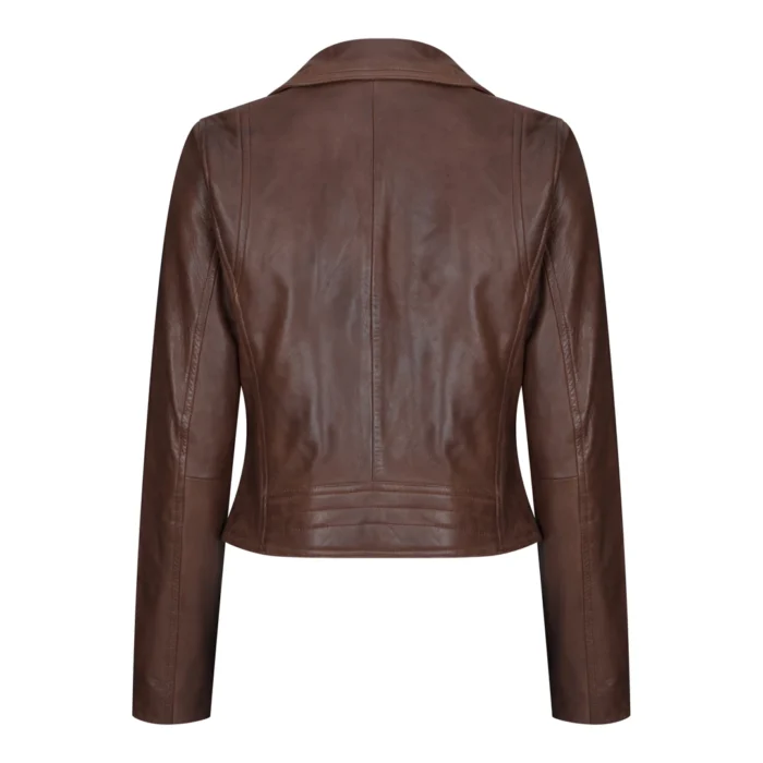 Womens Real Leather Biker Jacket Cross Zip Soft Slim Fit Brando Tan Brown Black Red Yellow - Image 10