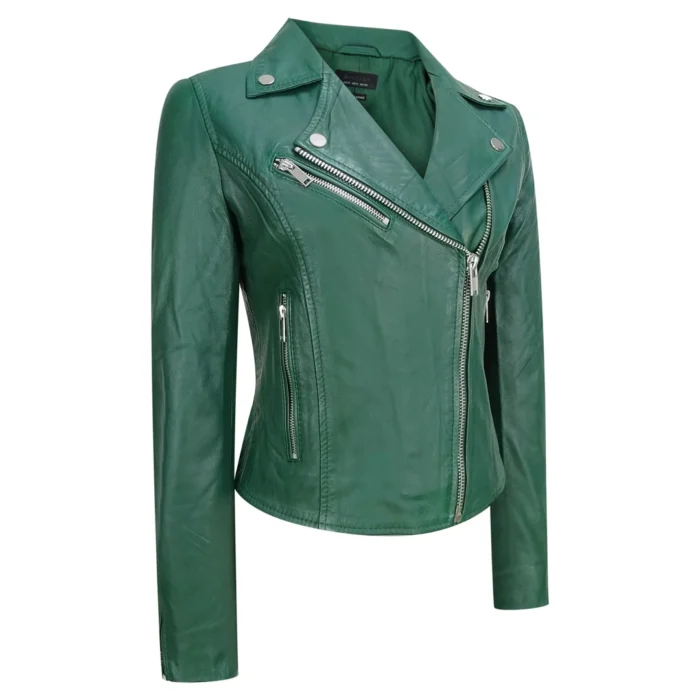 Womens Real Leather Biker Jacket Cross Zip Soft Slim Fit Brando Tan Brown Black Red Yellow - Image 17