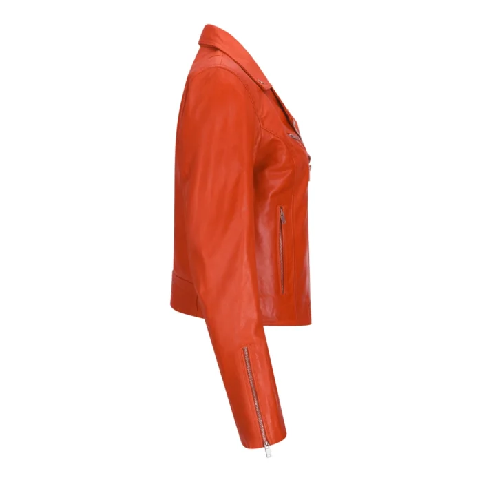 Womens Real Leather Biker Jacket Cross Zip Soft Slim Fit Brando Tan Brown Black Red Yellow - Image 20