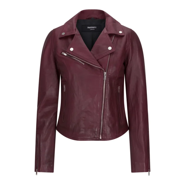 Womens Real Leather Biker Jacket Cross Zip Soft Slim Fit Brando Tan Brown Black Red Yellow - Image 25