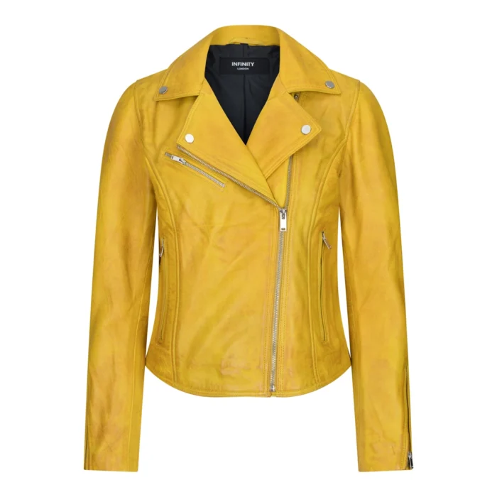 Womens Real Leather Biker Jacket Cross Zip Soft Slim Fit Brando Tan Brown Black Red Yellow - Image 29