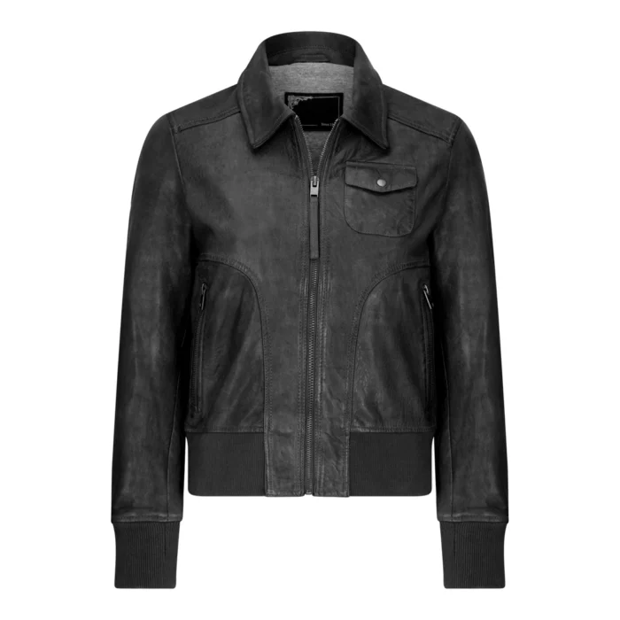 Womens Real Leather Bomber Jacket Short Zipped Retro Brown Tan Black Blue Grey - Image 1