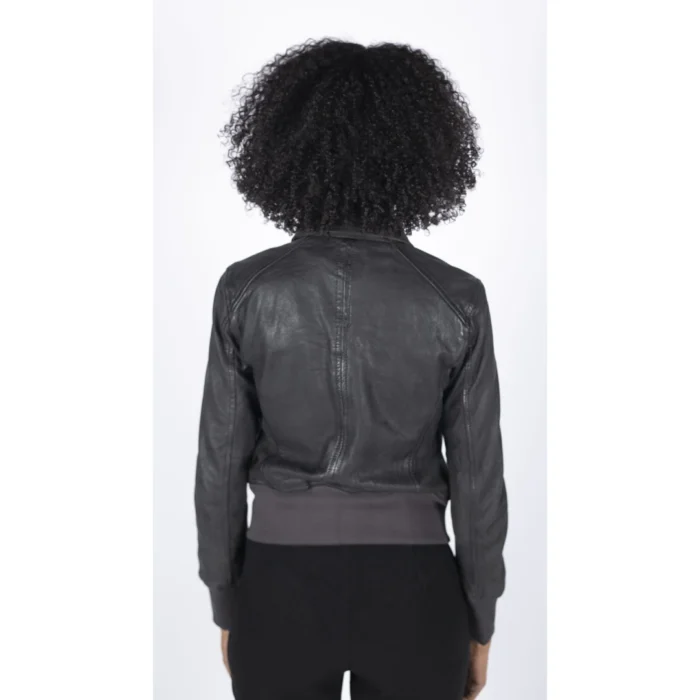 Womens Real Leather Bomber Jacket Short Zipped Retro Brown Tan Black Blue Grey - Image 7