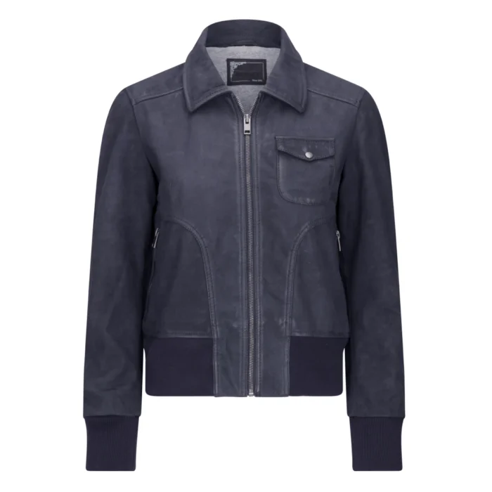 Womens Real Leather Bomber Jacket Short Zipped Retro Brown Tan Black Blue Grey - Image 11