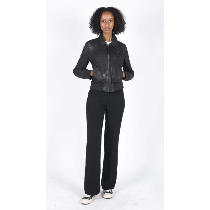Womens Real Leather Bomber Jacket Short Zipped Retro Brown Tan Black Blue Grey - Image 2
