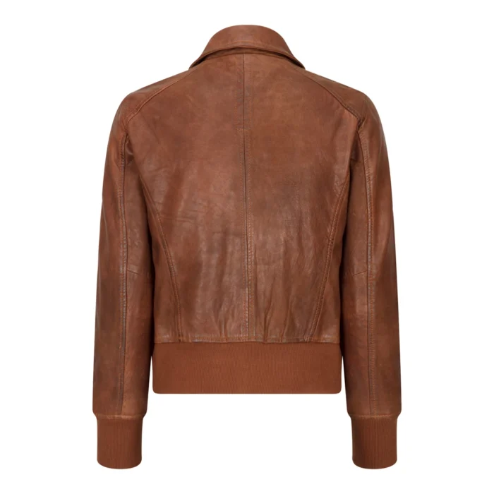 Womens Real Leather Bomber Jacket Short Zipped Retro Brown Tan Black Blue Grey - Image 17