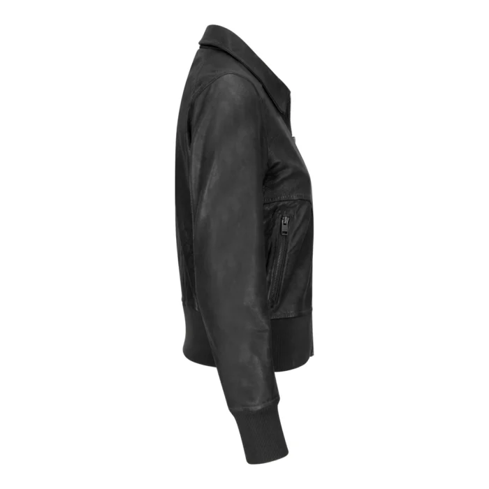 Womens Real Leather Bomber Jacket Short Zipped Retro Brown Tan Black Blue Grey - Image 5