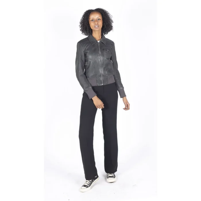 Womens Real Leather Bomber Jacket Short Zipped Retro Brown Tan Black Blue Grey - Image 10