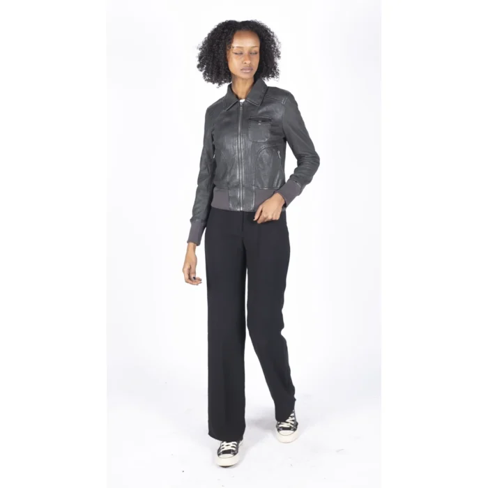 Womens Real Leather Bomber Jacket Short Zipped Retro Brown Tan Black Blue Grey - Image 9