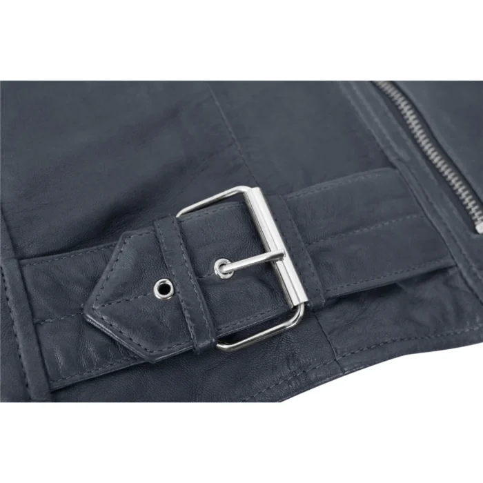 Ladies Real Leather Jacket Cross Zip Brando Nehru Collarless Soft Slim Fit - Image 5
