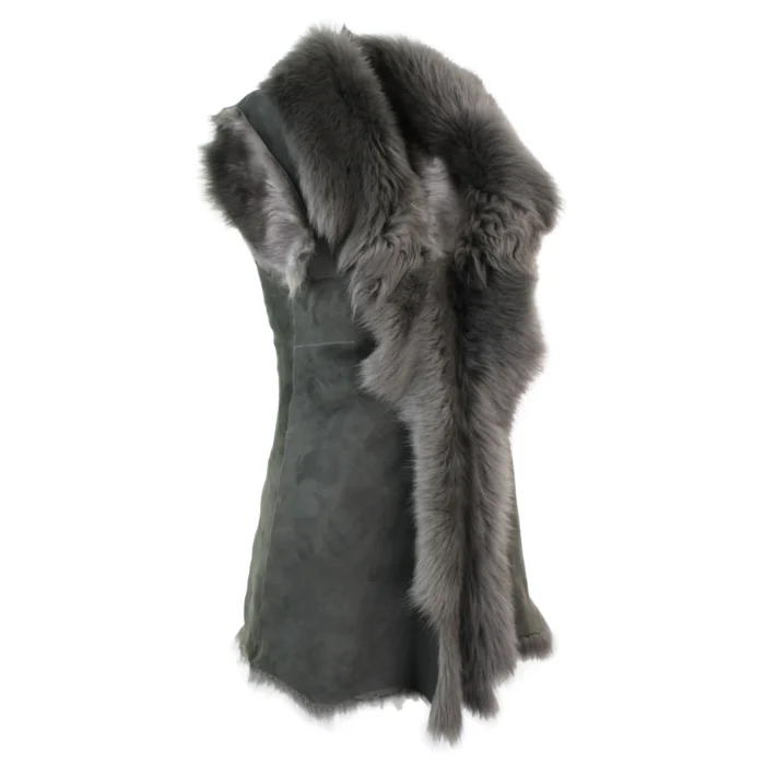 Ladies Women Real Spanish Toscana Shearling Sheepskin Grey Leather Waistcoat Gillet - Image 2