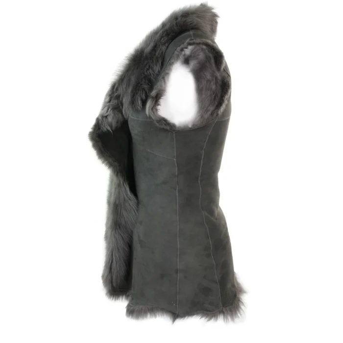 Ladies Women Real Spanish Toscana Shearling Sheepskin Grey Leather Waistcoat Gillet - Image 6