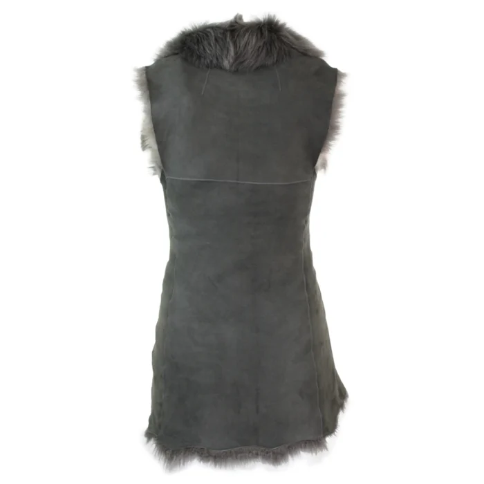 Ladies Women Real Spanish Toscana Shearling Sheepskin Grey Leather Waistcoat Gillet - Image 5