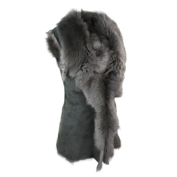 Ladies Women Real Spanish Toscana Shearling Sheepskin Grey Leather Waistcoat Gillet - Image 4