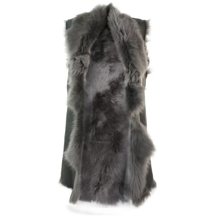 Ladies Women Real Spanish Toscana Shearling Sheepskin Grey Leather Waistcoat Gillet - Image 3