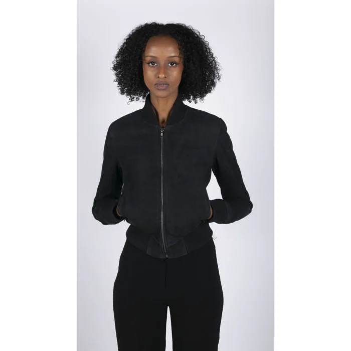 Womens Genuine Suede Bomber Jacket Leather Casual Varsity Vintage Casual - Image 3