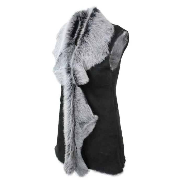 Ladies Women Real Spanish Toscana Shearling Sheepskin Black Grey Leather Waistcoat Gilet - Image 2