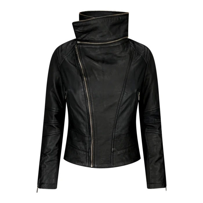 Womens Ladies Girls Soft Black Real Leather Racing Biker Style Jacket - Image 1