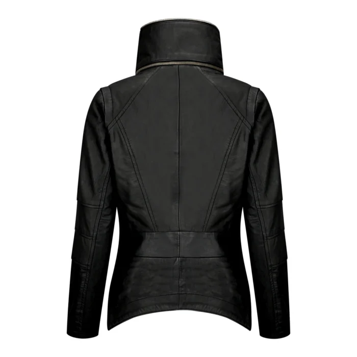 Womens Ladies Girls Soft Black Real Leather Racing Biker Style Jacket - Image 4