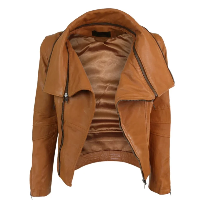 Womens Ladies Girls Soft Black Real Leather Racing Biker Style Jacket - Image 10
