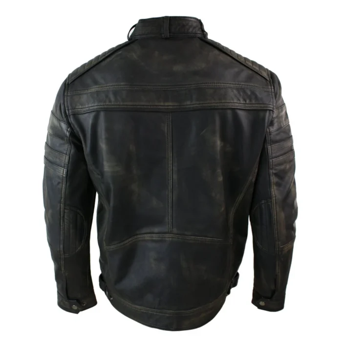 Mens Black Brown Vintage Biker Real Leather Jacket Distressed Zipped Casual - Image 12