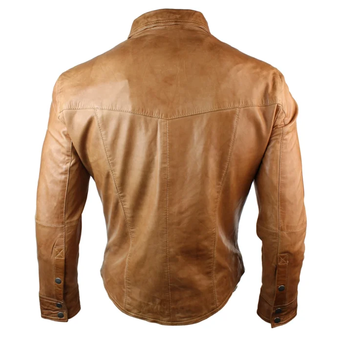 Mens Real Leather Shirt Jacket Tan Brown Black Slim Fit Casual Retro Vintage - Image 5