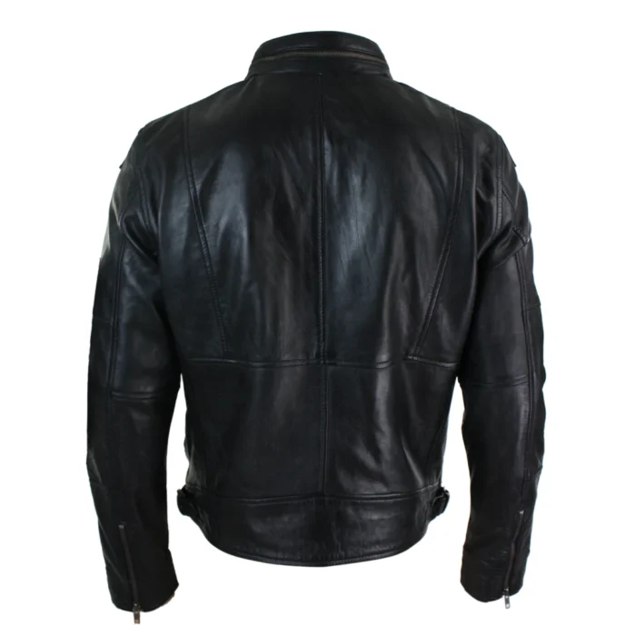 Mens Zipped Biker Style Smart Casual Real Leather Jacket Black Brown Olive Urban - Image 4