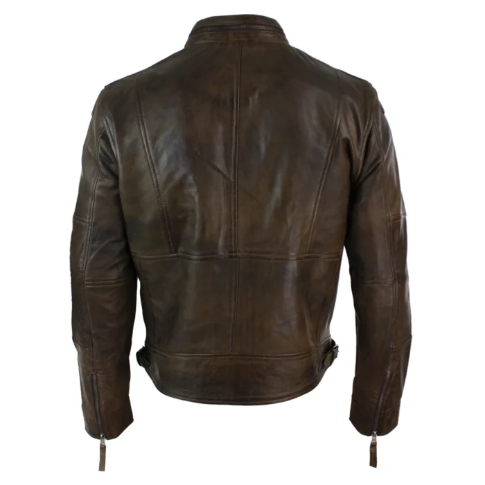 Mens Zipped Biker Style Smart Casual Real Leather Jacket Black Brown Olive Urban - Image 8