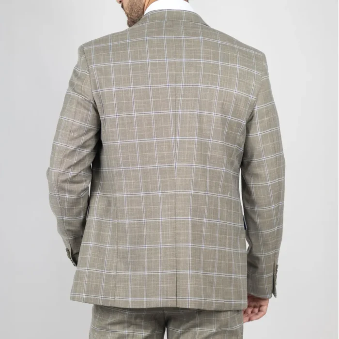 Men's Suit 3 Piece Brown Checked Classic Plaid Tailored Fit Formal Dress - Image 8