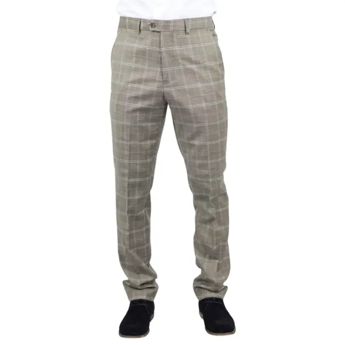 Men's Trousers Brown Checked Casual Formal Pants - Image 1