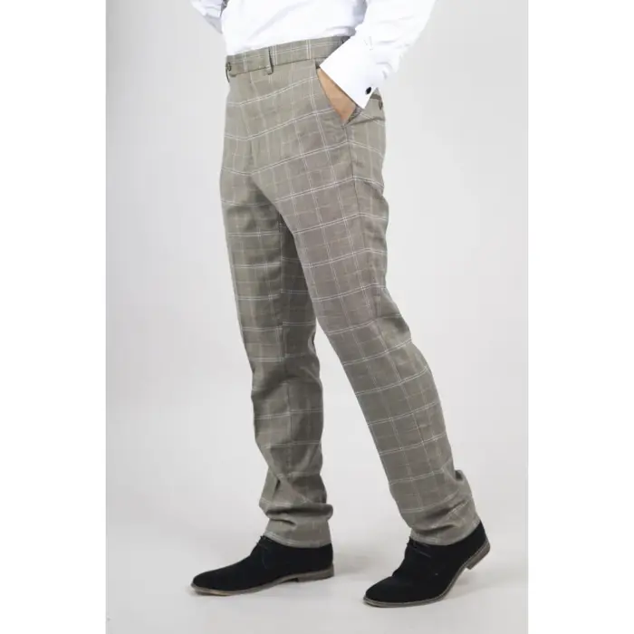 Men's Trousers Brown Checked Casual Formal Pants - Image 2