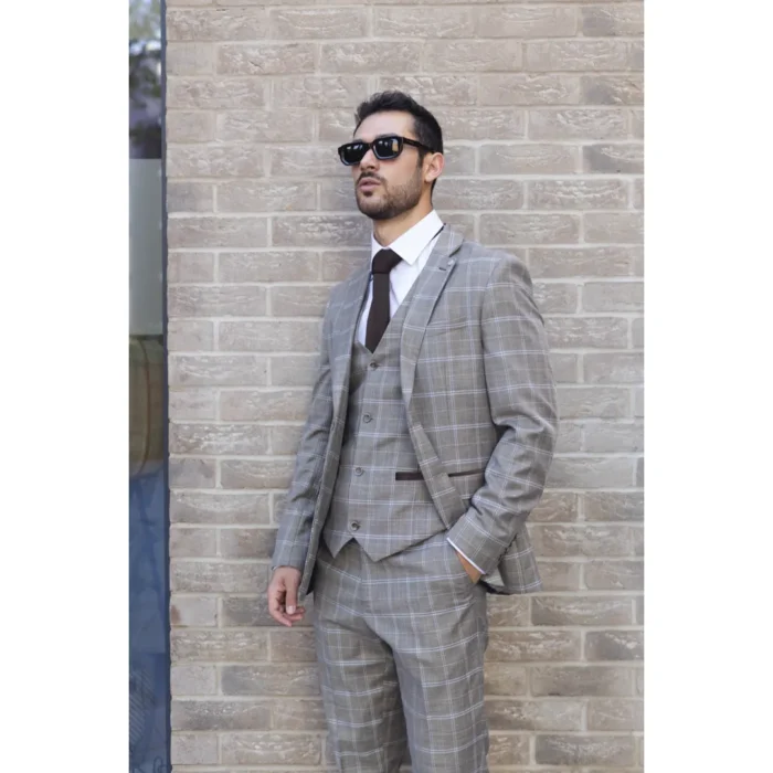 Men's Blazer Brown Checked Classic Sport Coat Plaid Tailored Fit - Image 2