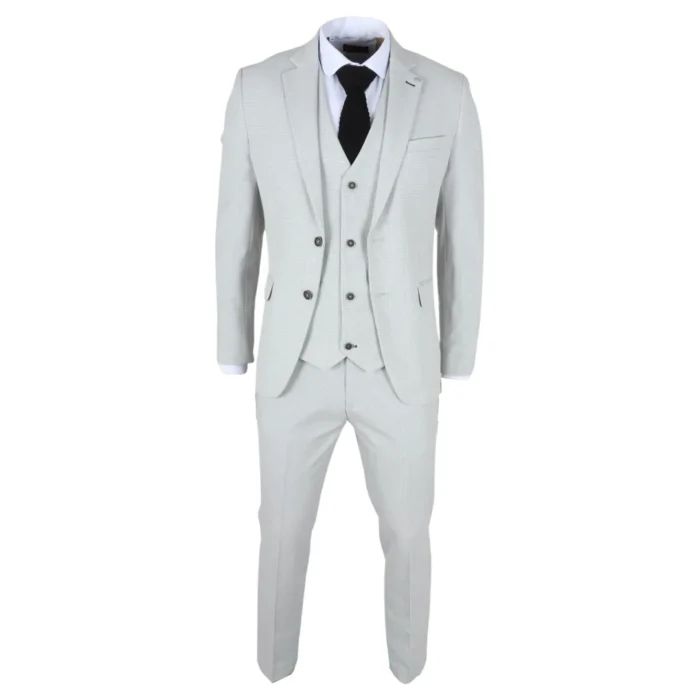 Men's Suit 3 Piece Grey Checked Classic Plaid Tailored Fit Formal Dress - Image 4